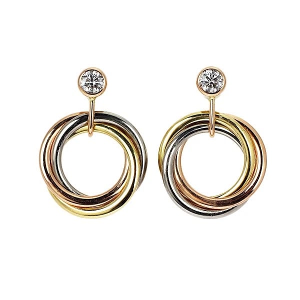 CARTIER K18YG/WG/PG DIAMOND EARRINGS: Cartier K18YG/WG/PG Diamond Earrings Brand: Cartier Type/Style: piercing Material: K18YG/WG/PG, Main Stone Natural Color: YG/WG/PG Size: Length/Width/Diameter 14.0 Accessories: None Accessories