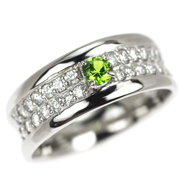 PT900 DEMANTOID GARNET DIAMOND RING: Pt900 Demantoid Garnet Diamond Ring Brand: None Type/Style: Ring Material: Pt900, Main Stone Natural/Garnet Color: Pt Size: 6 US Accessories: None Accessories Notice: When purchasing pre-owned goods,