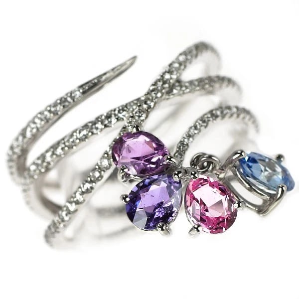 K18WG MULTICOLOR SAPPHIRE DIAMOND RING: K18WG Multicolor Sapphire Diamond Ring Brand: None Type/Style: Ring Material: K18WG, Main Stone Natural Color: WG Size: 5.5 - 5.75 US Accessories: None Accessories Notice: When purchasing pre-owned