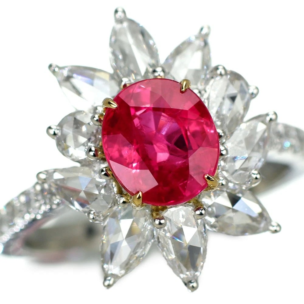 PT950/ K18YG BURMA/MYANMAR RUBY ROSE CUT/ROUND DIAMOND RING: Pt950/ K18YG Burma/Myanmar Ruby Rose Cut/Round Diamond Ring Brand: None Type/Style: Ring Material: Pt950 /K18YG, Main Stone Natural Color: Pt/YG Size: 6 US Accessories: None Accessories No