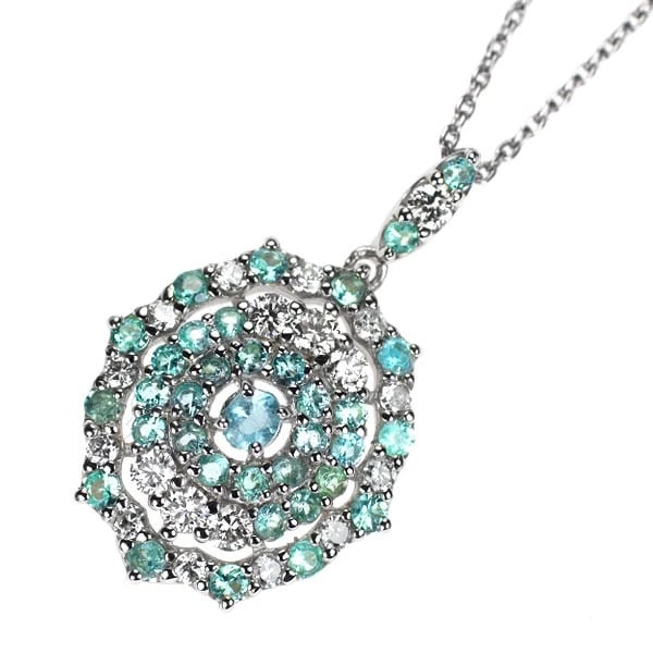 PT950/ PT850 PARAIBA TOURMALINE DIAMOND PENDANT NECKLACE: Pt950/ Pt850 Paraiba Tourmaline Diamond Pendant Necklace Brand: None Type/Style: pendant necklace Material: Pt900, Main Stone Natural/ Paraiba Tourmaline Color: Pt Size: Chain Length 45.5cm