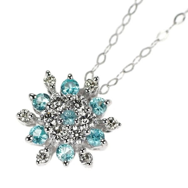 K18WG PARAIBA TOURMALINE DIAMOND PENDANT NECKLACE: K18WG Paraiba Tourmaline Diamond Pendant Necklace Brand: None Type/Style: pendant necklace Material: K18WG, Main Stone Tourmaline Color: WG Size: Chain Length 45.5cm Accessories: None Accessories
