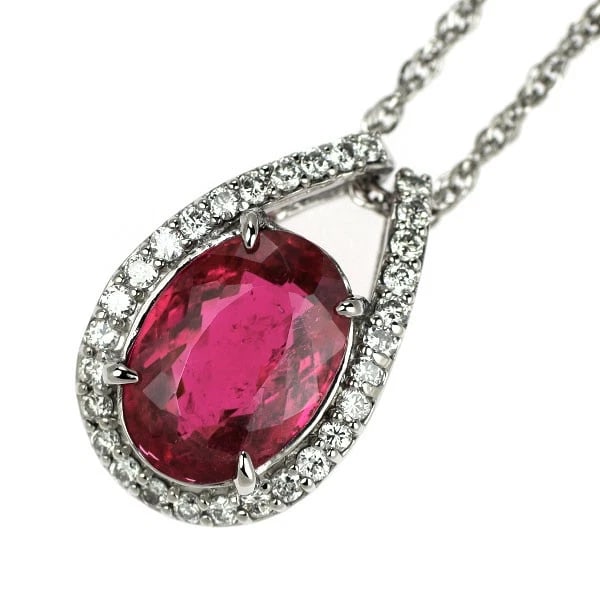 PT900/ PT850 RUBELLITE DIAMOND PENDANT NECKLACE: Pt900/ Pt850 Rubellite Diamond Pendant Necklace Brand: None Type/Style: pendant necklace Material: PT900, Main Stone Rubellite/Natural Color: Pt Size: Chain Length 42cm Accessories: None A