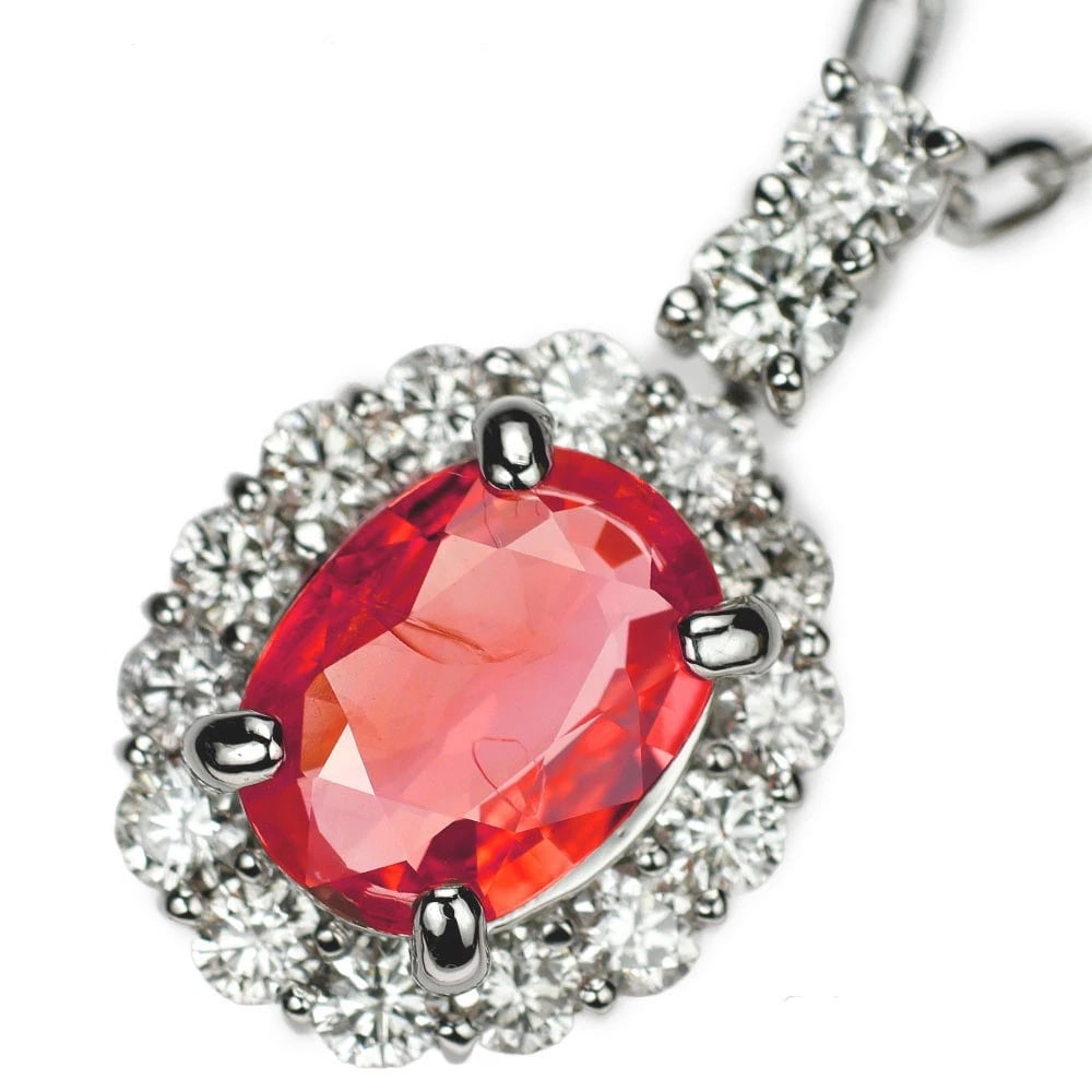 PT900/ PT850 PAPARAZIA SAPPHIRE DIAMOND PENDANT NECKLACE: Pt900/ Pt850 Paparazia Sapphire Diamond Pendant Necklace Brand: None Type/Style: pendant necklace Material: Pt900, Main Stone Sapphire Color: None Size: Length/Width/Diameter 18.7 Accessories: Non