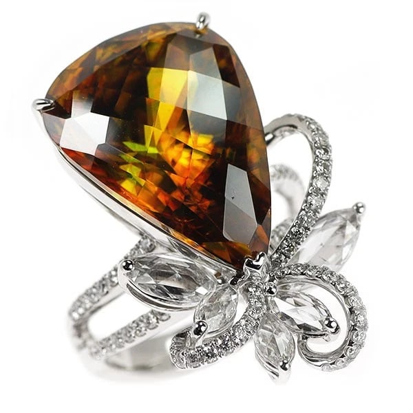 K18WG SPHENE DIAMOND RING: K18WG Sphene Diamond Ring Brand: None Type/Style: Ring Material: K18WG, Main Stone Natural/Sphene Color: WG Size: 5.5 - 5.75 US Accessories: None Accessories Notice: When purchasing pre-ow