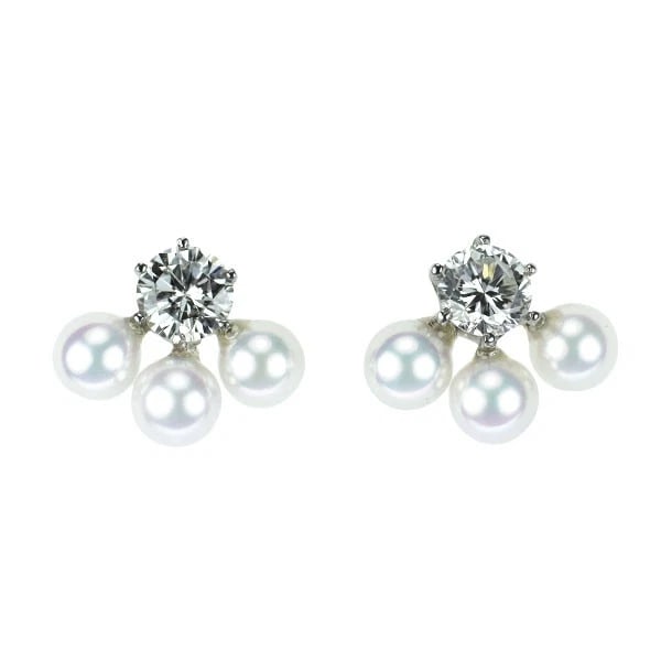 PT900 AKOYA BABY PEARL DIAMOND EARRINGS DIAMETER: Pt900 Akoya Baby Pearl Diamond Earrings Diameter Brand: None Type/Style: piercing Material: Pt900, Main Stone Natural Color: Pt Size: Length/Width/Diameter 8.5 Accessories: None Accessorie