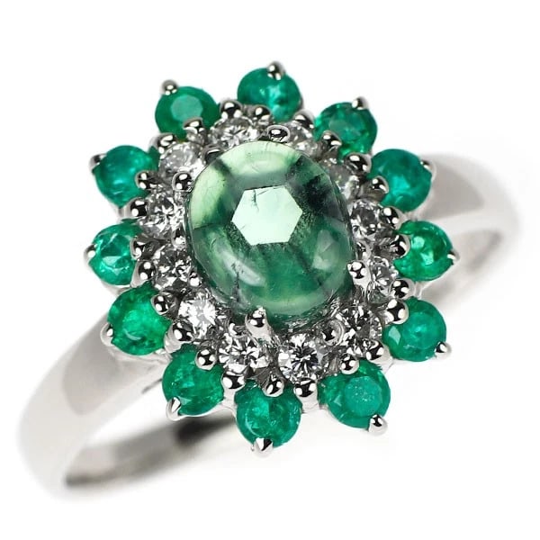 PT900 TRAPICHE EMERALD DIAMOND RING: Pt900 Trapiche Emerald Diamond Ring Brand: None Type/Style: Ring Material: Pt900, Main Stone Natural/emerald Color: None Size: 6.25 - 6.5 US Accessories: None Accessories Notice: When purchasing