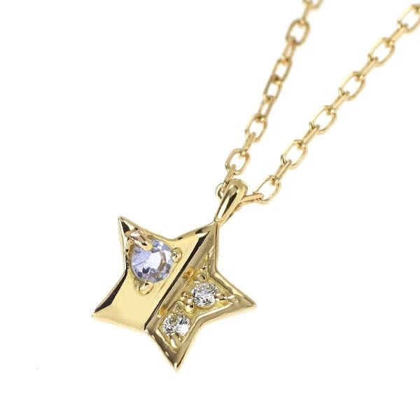 K18YG TANZANITE DIAMOND PENDANT NECKLACE: K18YG Tanzanite Diamond Pendant Necklace Brand: None Type/Style: pendant necklace Material: K18YG, Main Stone Tanzanite Color: YG Size: Chain Length: 40cm Accessories: None Accessories Notice: When