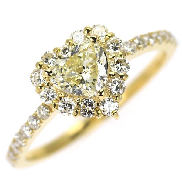 K18YG HEART SHAPE DIAMOND RING: K18YG Heart Shape Diamond Ring Brand: None Type/Style: Ring Material: K18YG, Main Stone Natural Color: YG Size: 6 US Accessories: None Accessories Notice: When purchasing pre-owned goods, please