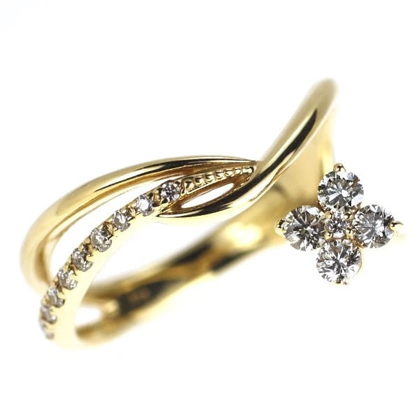 K18YG FLOWER DIAMOND RING: K18YG flower diamond ring Brand: None Type/Style: Ring Material: K18YG, Main Stone Natural Color: YG Size: 6 US Accessories: None Accessories Notice: When purchasing pre-owned goods, please refer to