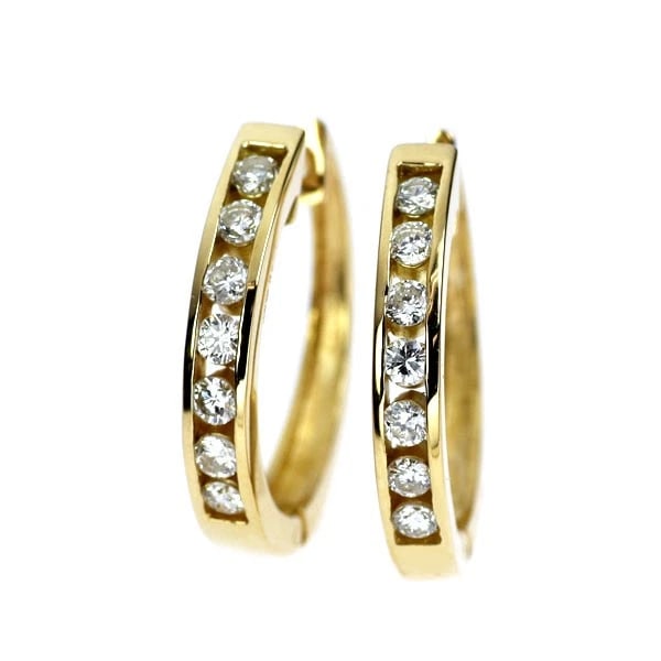 K18YG HOOP DIAMOND EARRINGS: K18YG hoop diamond earrings Brand: None Type/Style: piercing Material: K18YG, Main Stone Natural Color: YG Size: Length/Width/Diameter 21.5 Accessories: None Accessories Notice: When purchasing