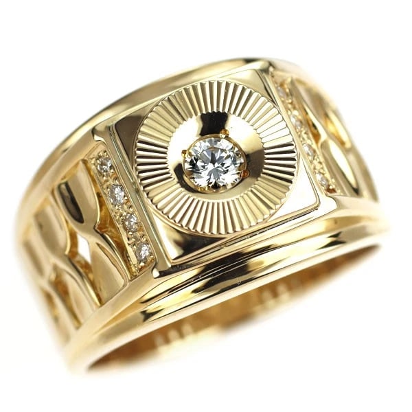 K18YG DIAMOND RING: K18YG Diamond Ring Brand: None Type/Style: Ring Material: K18YG, Main Stone Natural Color: YG Size: 7.5 US Accessories: None Accessories Notice: When purchasing pre-owned goods, please ref