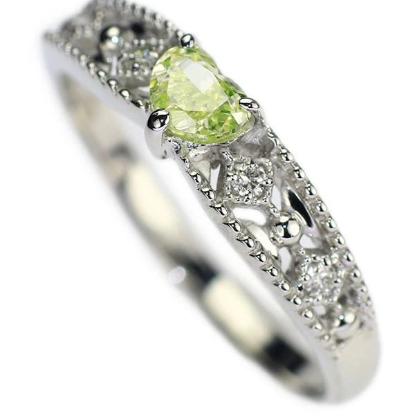 PT950 HEART SHAPE NATURAL CHARTREUSE GREEN DIAMOND RING (1 of 2)