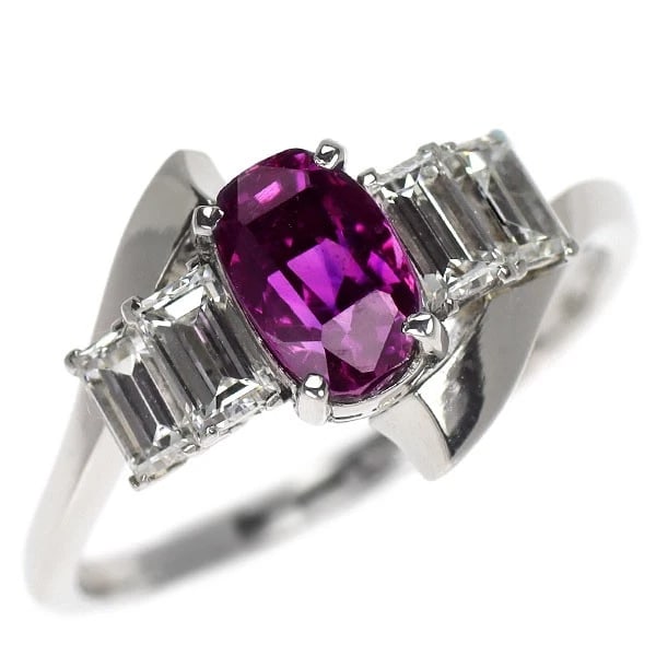 PT900 PURPLE SAPPHIRE DIAMOND RING: Pt900 purple sapphire diamond ring Brand: None Type/Style: Ring Material: Pt900, Main Stone Sapphire Color: None Size: 5.5 - 5.75 US Accessories: None Accessories Notice: When purchasing p