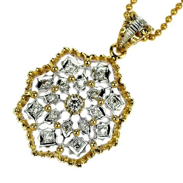 K18YG/WG DIAMOND PENDANT NECKLACE: K18YG/WG diamond pendant necklace Brand: None Type/Style: pendant necklace Material: K18WG/YG, Main Stone Natural Color: YG/WG Size: Chain Length 41cm Accessories: None Accessories Notice: When