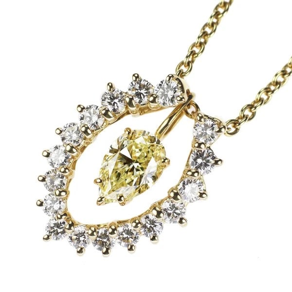 HEIWADO TRADING K18YG PEAR SHAPE DIAMOND PENDANT NECKLACE: Heiwado Trading K18YG Pear Shape Diamond Pendant Necklace Brand: Heiwado Trading Type/Style: pendant necklace Material: K18YG, Main Stone Natural Color: YG Size: Chain Length 48.5cm Accessories: None