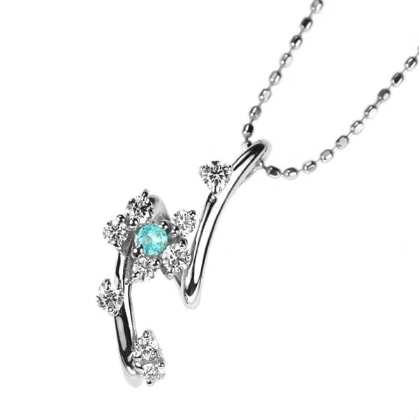 K18WG PARAIBA TOURMALINE DIAMOND PENDANT NECKLACE: K18WG Paraiba Tourmaline Diamond Pendant Necklace Brand: None Type/Style: pendant necklace Material: K18WG, Main Stone Natural/Paraiba Tourmaline Color: WG Size: Chain Length: 45.5cm Accessories: