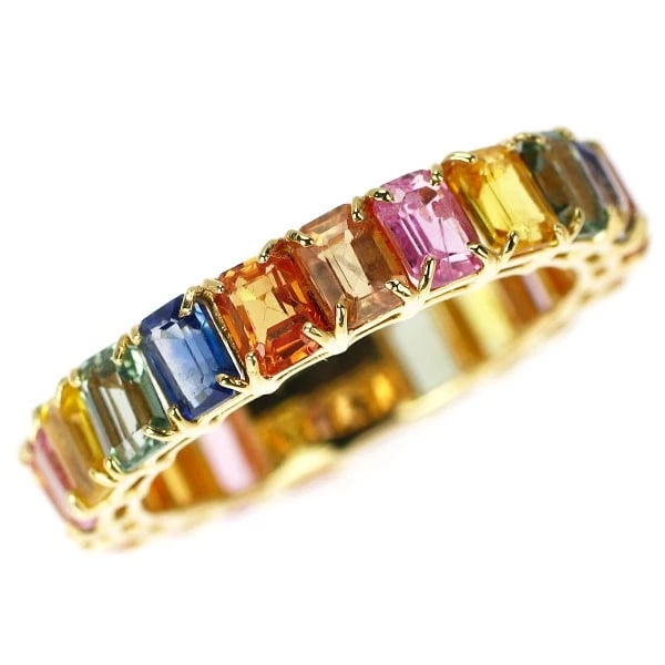 K18YG MULTICOLOR SAPPHIRE RING: K18YG Multicolor Sapphire Ring Brand: None Type/Style: Ring Material: K18YG, Main Stone Sapphire Color: YG Size: 6.25 - 6.5 US Accessories: None Accessories Notice: When purchasing pre-owned goods,