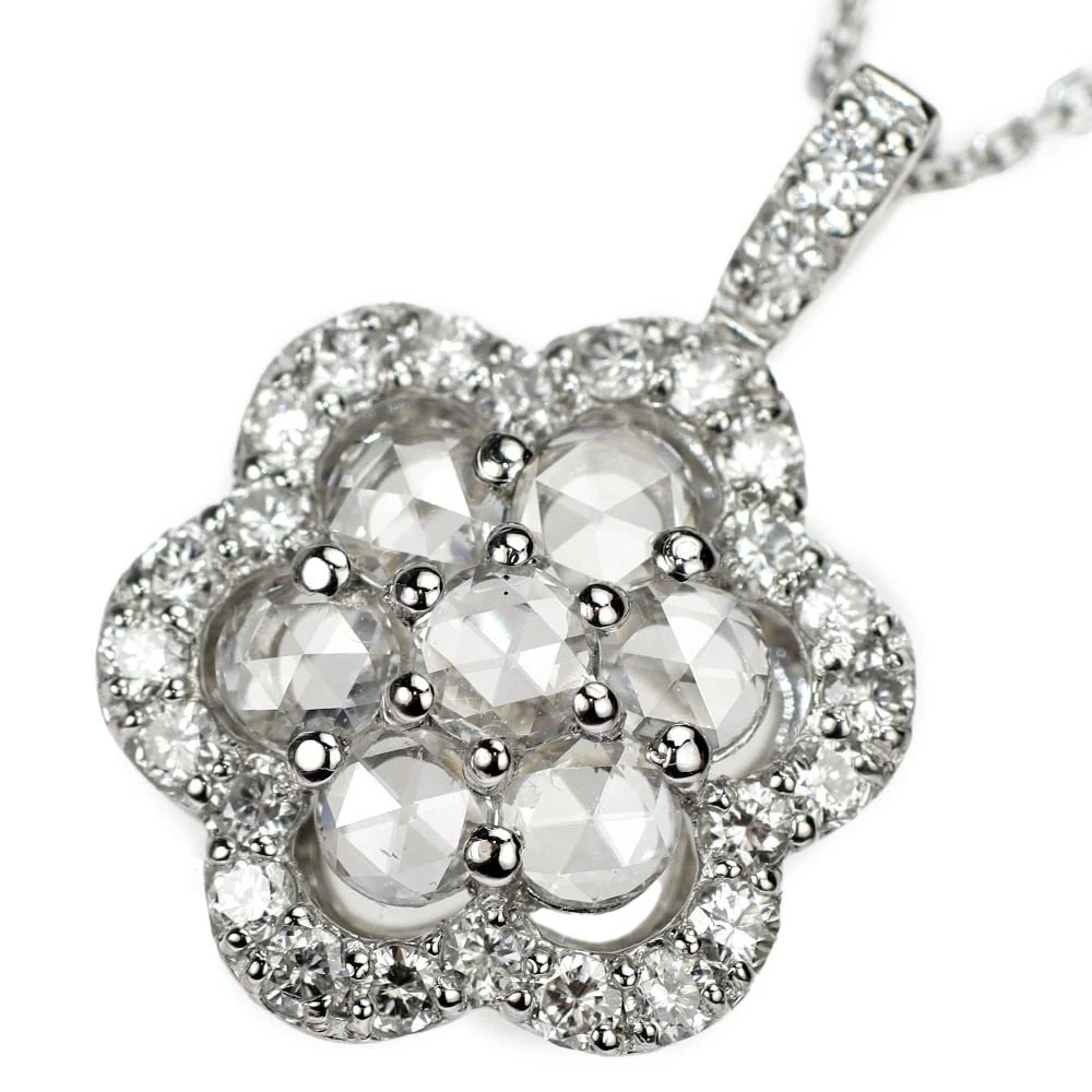 PT900/ PT850 ROSE CUT/ROUND DIAMOND PENDANT NECKLACE: Pt900/ Pt850 Rose Cut/Round Diamond Pendant Necklace Brand: None Type/Style: pendant necklace Material: Pt900, Main Stone Rose Cut\Natural Color: None Size: Chain Length 45cm Accessories: None