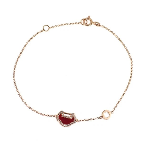 QEELIN K18PG RED AGATE DIAMOND BRACELET: Qeelin K18PG red agate diamond bracelet Brand: None Type/Style: bracelets Material: K18PG, Main Stone red agate\Natural Color: PG Size: Chain Length 17.5cm Length/Width/Diameter 7.6 Accessories: None