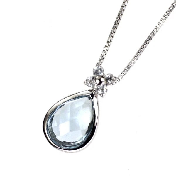K10WG CHECKERED CUT BLUE TOPAZ WHITE TOPAZ PENDANT: K10WG checkered cut blue topaz white topaz pendant Brand: None Type/Style: pendant necklace Material: K18WG, Color: WG Size: Chain Length 40cm Accessories: None Accessories Notice: When purchasing