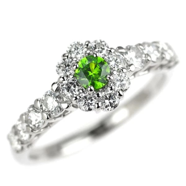 PT900 DEMANTOID GARNET DIAMOND RING: Pt900 Demantoid Garnet Diamond Ring Brand: None Type/Style: Ring Material: Pt900, Main Stone Demantoid Garnet\Natural Color: None Size: 5.5 - 5.75 US Accessories: None Accessories Notice: When