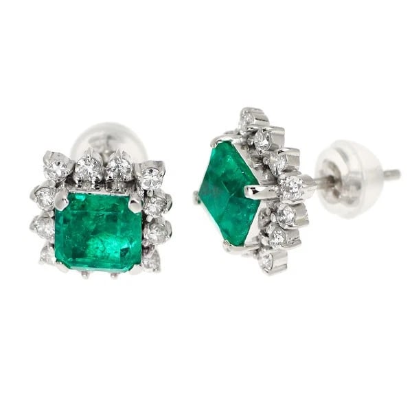 PT900 EMERALD DIAMOND EARRING - 2