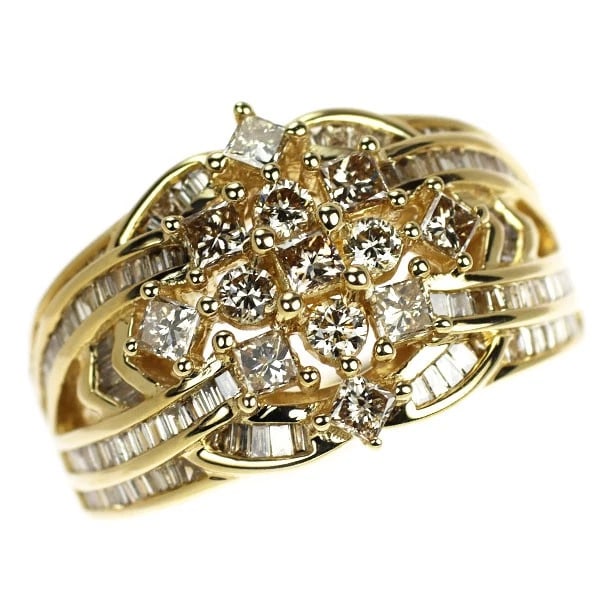 K18YG DIAMOND RING: K18YG diamond ring Brand: None Type/Style: Ring Material: K18YG, Main Stone Natural Color: YG Size: 6 US Accessories: None Accessories Notice: When purchasing pre-owned goods, please refer