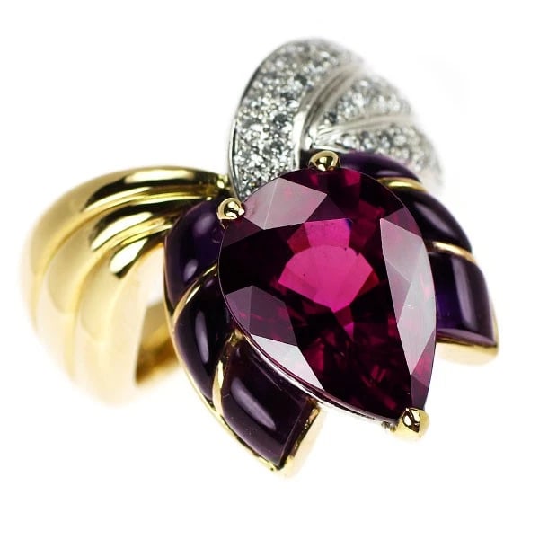 JEWEL STUDIO K18YG/PT900 GARNET AMETHYST DIAMOND RING (1 of 2)