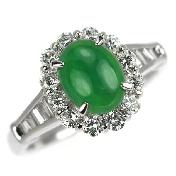 PT900 JADE DIAMOND RING: Pt900 jade diamond ring Brand: None Type/Style: Ring Material: Pt900, Main Stone Natural Color: Pt Size: 6.25 - 6.5 US Accessories: None Accessories Notice: When purchasing pre-owned goods, please