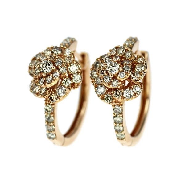 K18PG DIAMOND HOOP EARRINGS FLOWER: K18PG Diamond Hoop Earrings Flower Brand: None Type/Style: piercing Material: K18PG, Main Stone Natural Color: PG Size: Length/Width/Diameter 17.9 Accessories: None Accessories Notice: When