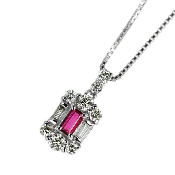 PT900/ PT850 RUBY DIAMOND PENDANT NECKLACE: Pt900/ Pt850 Ruby Diamond Pendant Necklace Brand: None Type/Style: pendant necklace Material: Pt900, Main Stone Ruby Color: None Size: Chain Length: 45cm Accessories: None Accessories Notice: When