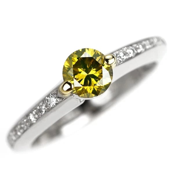 PT900/K18YG TREAT YELLOW GREEN DIAMOND RING: PT900/K18YG treat yellow green diamond ring Brand: None Type/Style: Ring Material: Pt900, Main Stone Natural Color: None Size: 5.5 - 5.75 US Accessories: None Accessories Notice: When purchasing