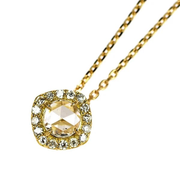 K18YG ROSE CUT DIAMOND PENDANT NECKLACE: K18YG Rose Cut Diamond Pendant Necklace Brand: None Type/Style: pendant necklace Material: K18YG, Main Stone Natural Color: YG Size: Chain Length: 45cm Accessories: None Accessories Notice: When