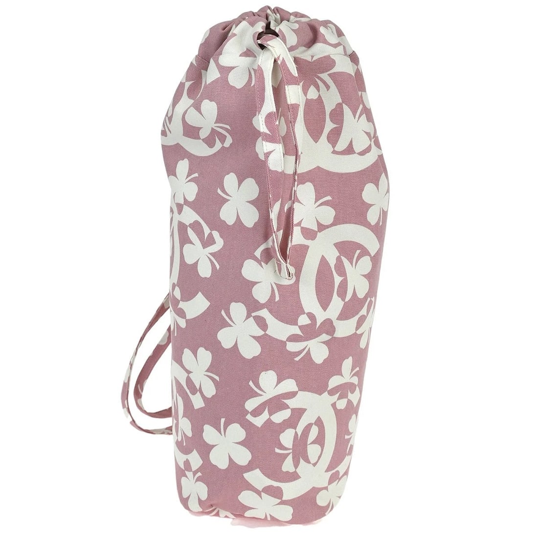 CHANEL PINK CANVAS DRAWSTRING SHOULDER BAG: Chanel Pink Canvas Drawstring Shoulder Bag Brand: CHANEL Type/Style: Shoulder Bag Material: 100% Cotton Color: Pink, White Size: W 9.1 x H 17.3 x D 5.9 inch Accessories: None Accessories Notice: When