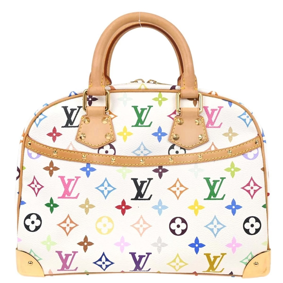 LOUIS VUITTON WHITE MONOGRAM MULTICOLOR HANDBAG: Louis Vuitton White Monogram Multicolor Handbag Brand: Louis Vuitton Type/Style: Top Handle Bag Material: Monogram Multicolor Canvas, Leather Color: Blanc*White Size: W 11.0 x H 7.9 x D 4.3 inch A