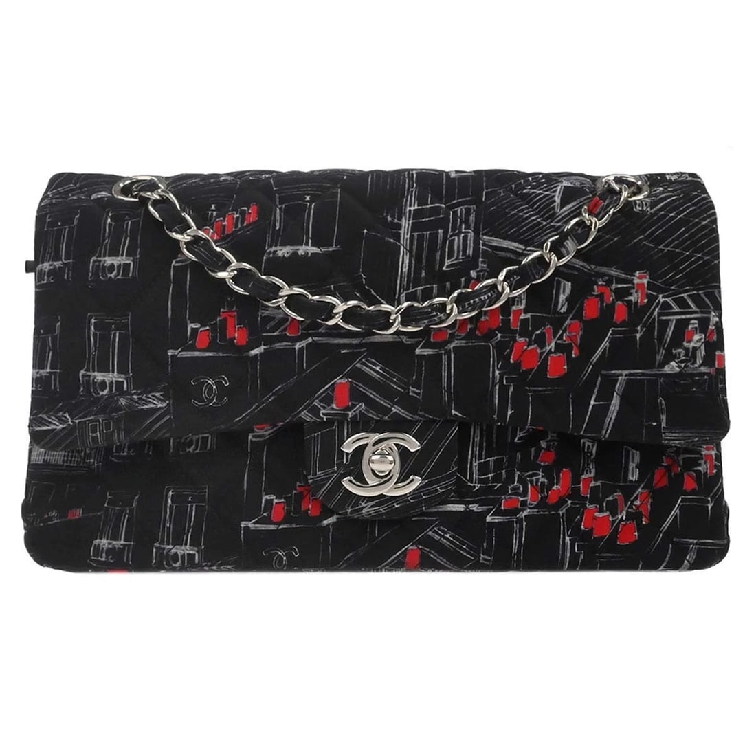CHANEL BLACK NYLON MEDIUM CLASSIC DOUBLE FLAP SHOULDER BAG: Chanel Black Nylon Medium Classic Double Flap Shoulder Bag Brand: CHANEL Type/Style: Shoulder Bag Material: Nylon Color: Black Size: W 9.8 x H 6.3 x D 2.8 inch Accessories: None Accessorie