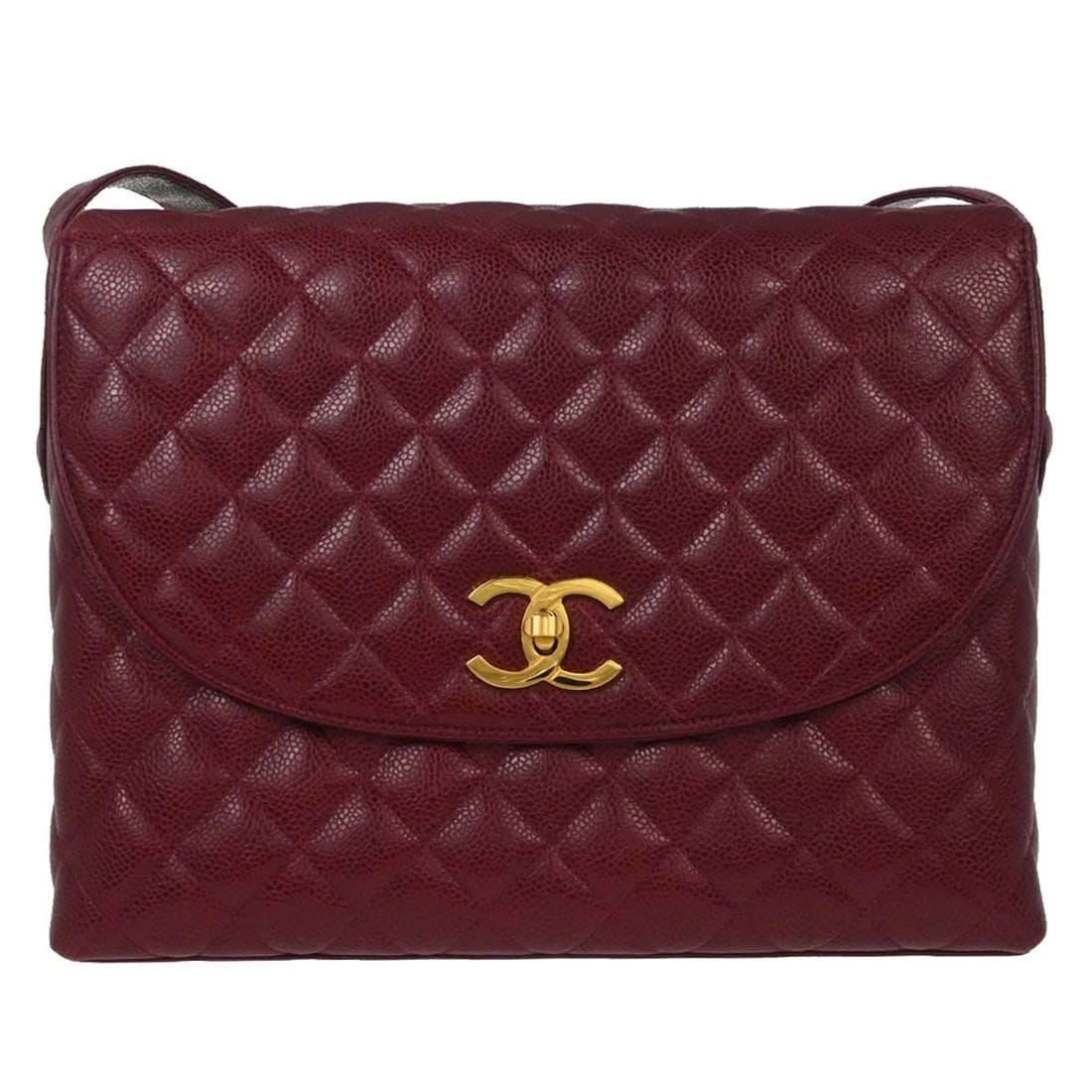CHANEL BORDEAUX CALFSKIN SHOULDER BAG: Chanel Bordeaux Calfskin Shoulder Bag Brand: CHANEL Type/Style: Shoulder Bag Material: Caviar skin leather Color: Bordeaux Size: W 11.4 x H 9.1 x D 3.9 inch Accessories: None Accessories N