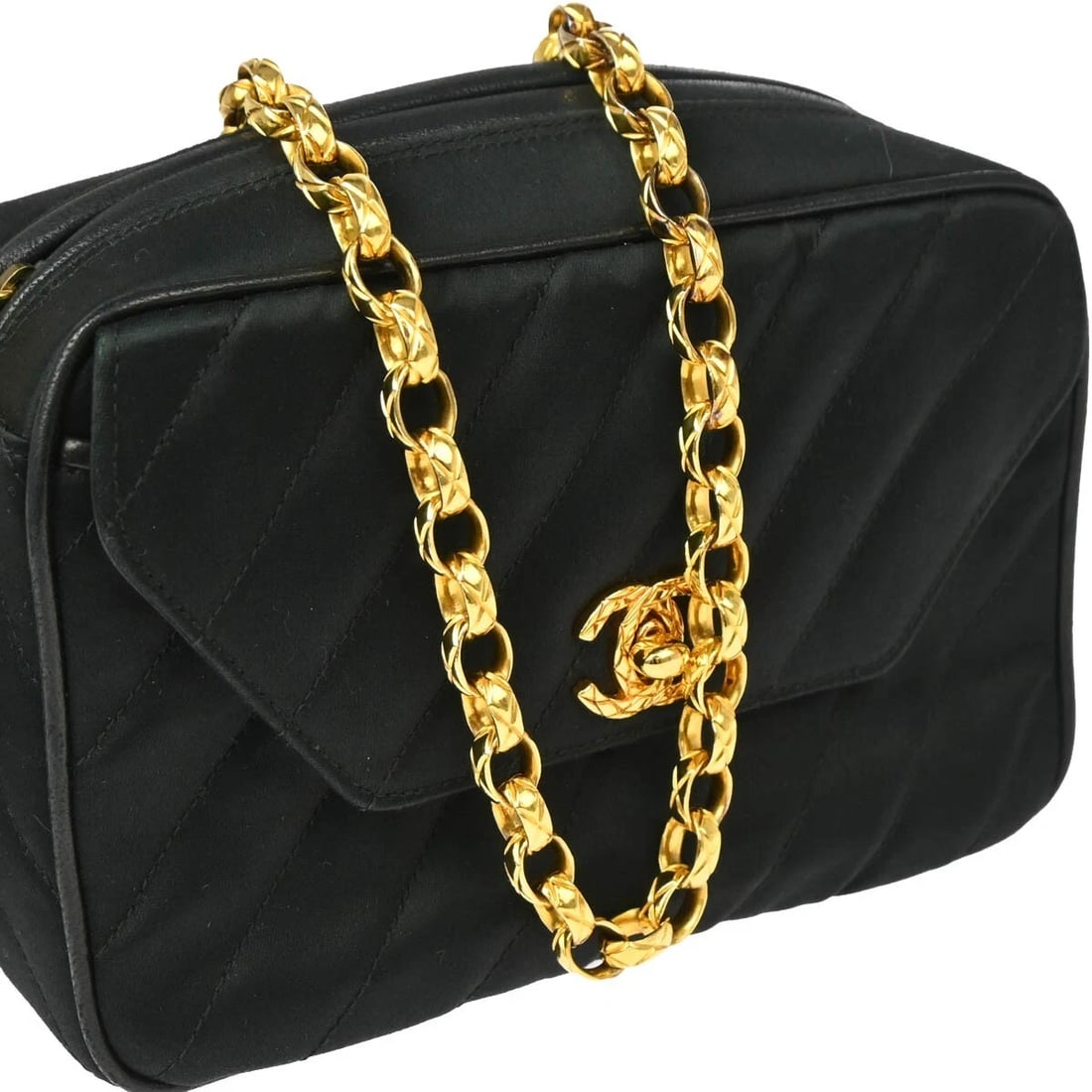CHANEL BLACK SATIN CAMERA BAG MINI - 3