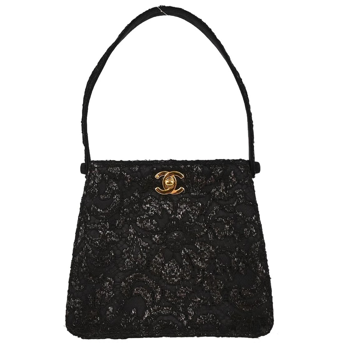 CHANEL BLACK SATIN LACE HANDBAG (1 of 5)