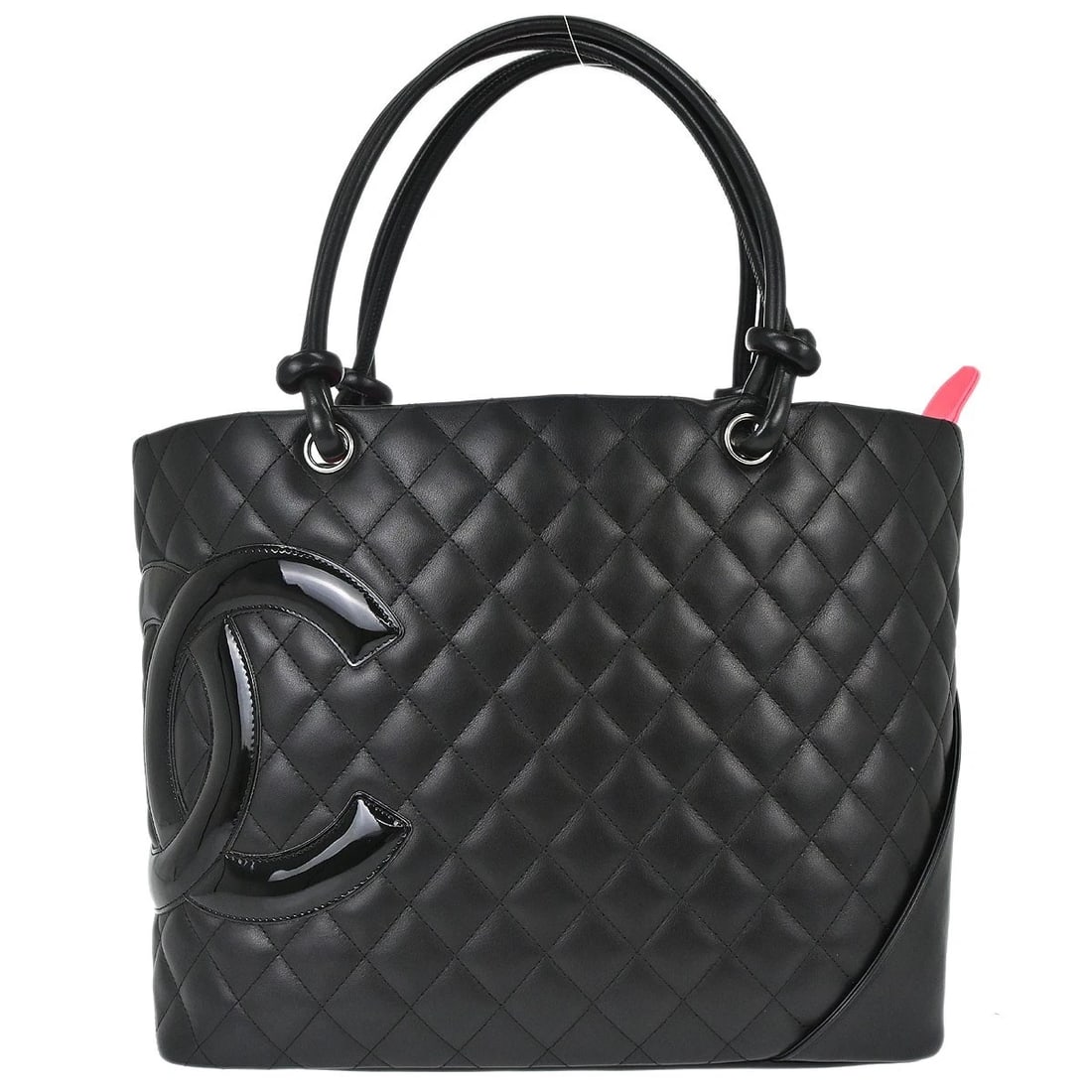 CHANEL BLACK CALFSKIN CAMBON LIGNE TOTE HANDBAG: Chanel Black Calfskin Cambon Ligne Tote Handbag Brand: CHANEL Type/Style: Tote Material: Calfskin Leather, Patent Leather Color: Black Size: W 12.2 x H 9.8 x D 5.9 inch Accessories: None A