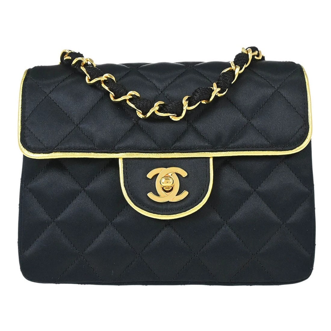 CHANEL BLACK SATIN MINI CLASSIC SQUARE FLAP SHOULDER BAG (1 of 5)