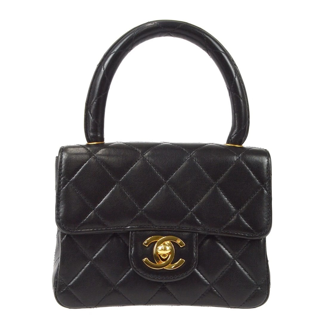CHANEL BLACK LAMBSKIN MICRO CLASSIC FLAP HANDBAG: Chanel Black Lambskin Micro Classic Flap Handbag Brand: CHANEL Type/Style: Top Handle Bag Material: Lambskin Leather Color: Black Size: W 5.5 x H 4.3 x D 2.0 inch Accessories: None Accesso