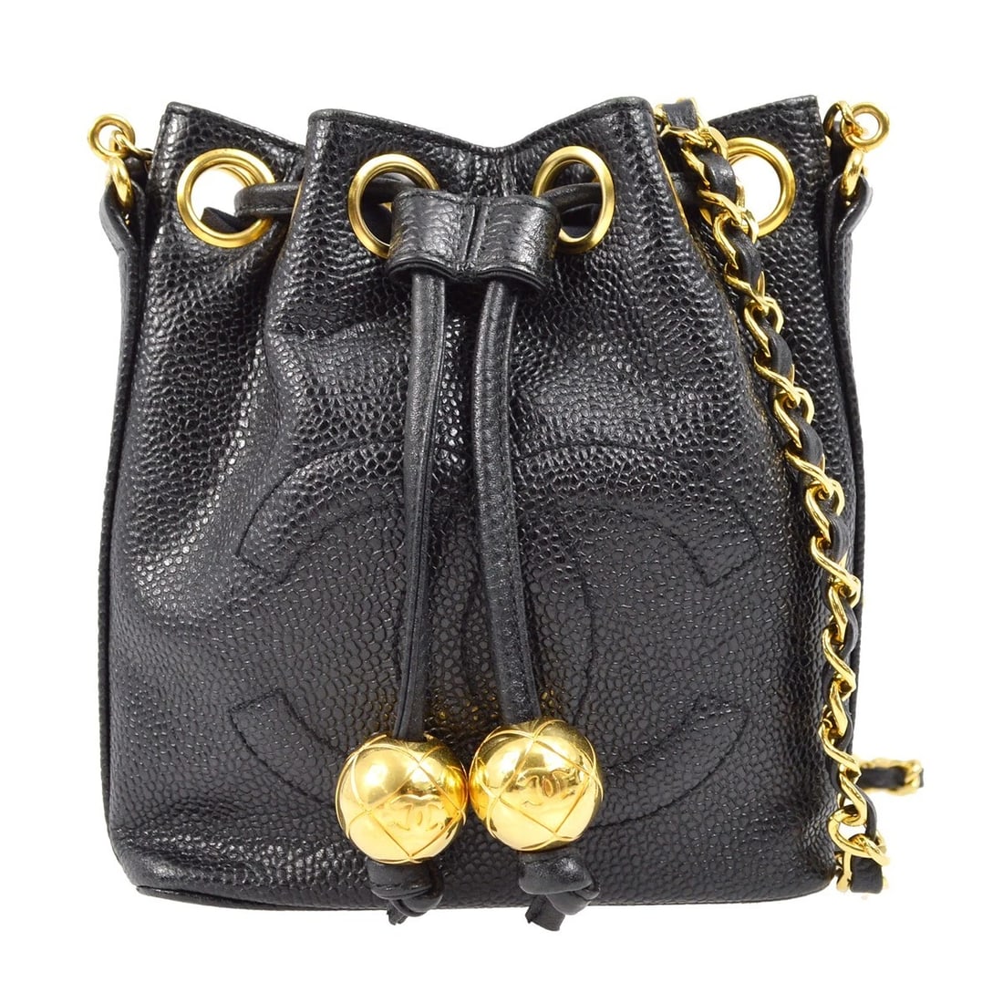 CHANEL BLACK CALFSKIN BUCKET SHOULDER BAG: Chanel Black Calfskin Bucket Shoulder Bag Brand: CHANEL Type/Style: Bucket & Drawstring Bag Material: Caviar skin leather Color: Black Size: W 5.5 x H 6.3 x D 2.0 inch Accessories: None Ac