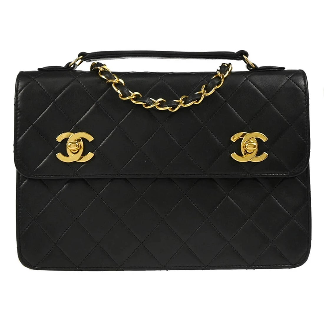 CHANEL BLACK LAMBSKIN 2WAY HANDBAG (1 of 5)