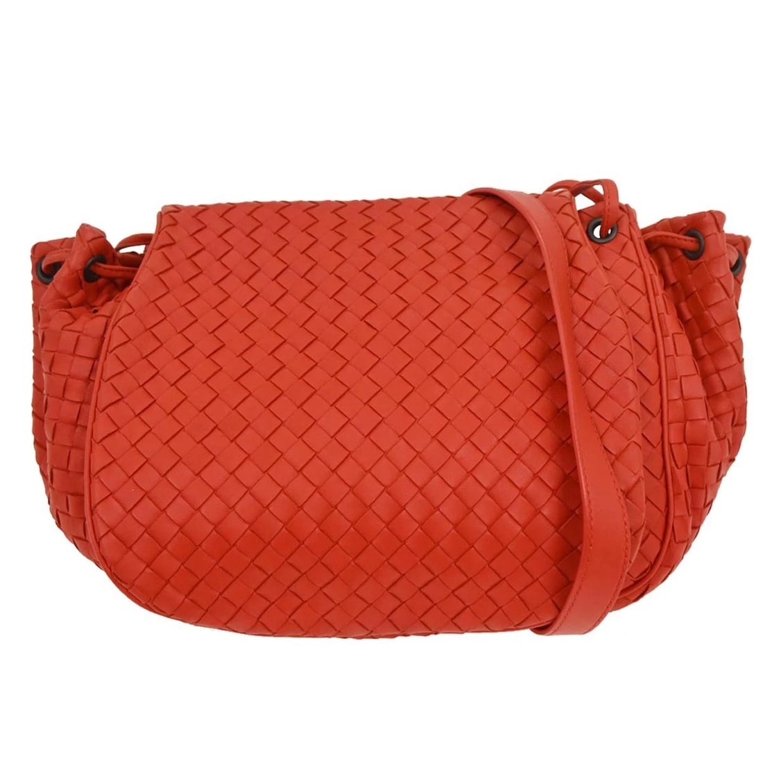 BOTTEGA VENETA RED LAMBSKIN INTRECCIATO SHOULDER BAG: Bottega Veneta Red Lambskin Intrecciato Shoulder Bag Brand: Bottega Veneta Type/Style: Shoulder Bag Material: Lambskin Color: Red Size: W 9.4 x H 7.9 x D 4.7 inch Accessories: None Accessories