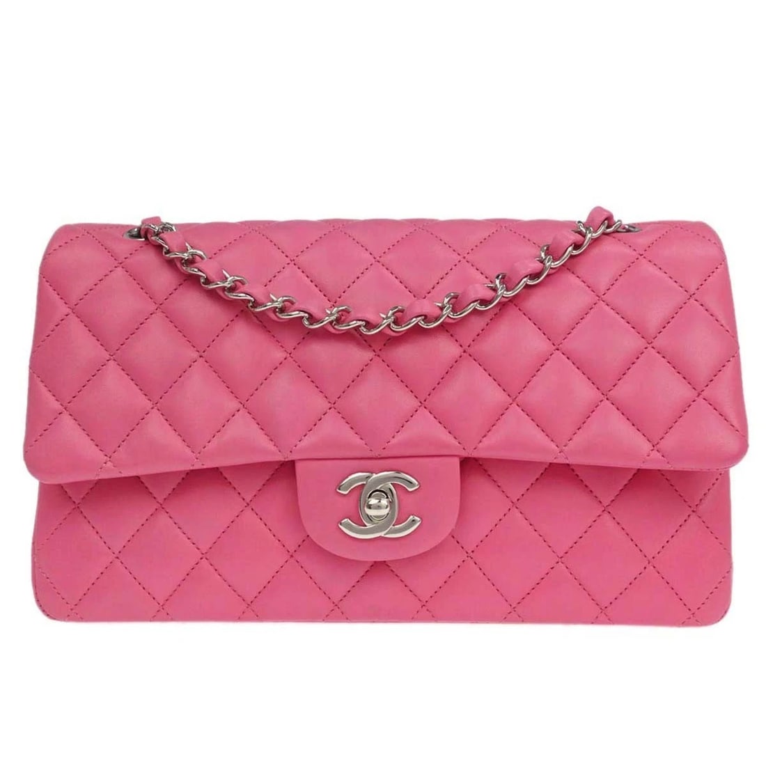CHANEL PINK LAMBSKIN MEDIUM CLASSIC DOUBLE FLAP SHOULDER BAG (1 of 5)