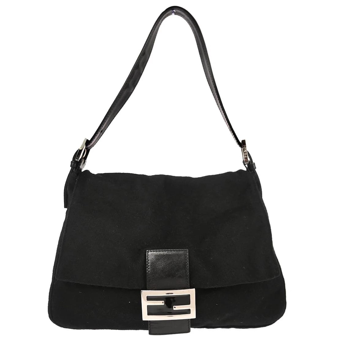 FENDI BLACK CASHMERE MAMMA BAGUETTE HANDBAG (1 of 4)