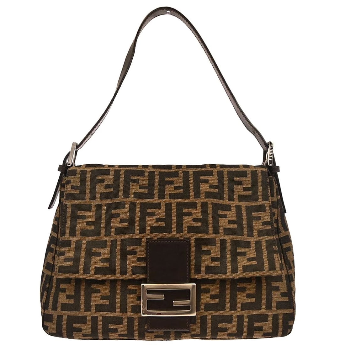 FENDI BROWN CANVAS ZUCCA MAMMA BAGUETTE HANDBAG: Fendi Brown Canvas Zucca Mamma Baguette Handbag Brand: Fendi Type/Style: Hand Bag Material: Canvas, Leather Color: Brown, Black Size: W 11.0 x H 7.9 x D 4.7 inch Accessories: None Accessor