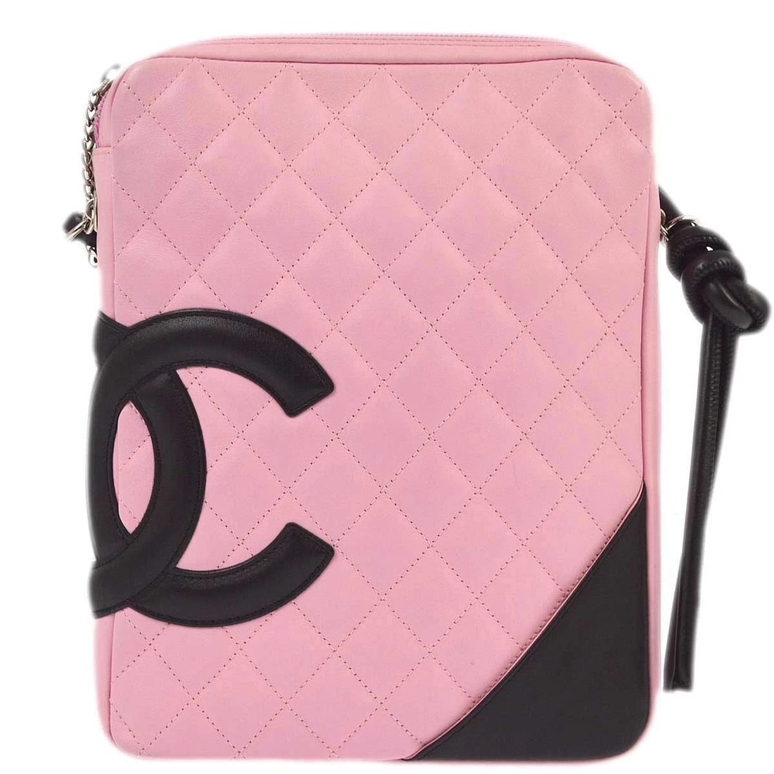 CHANEL PINK CALFSKIN CAMBON LIGNE SHOULDER BAG: Chanel Pink Calfskin Cambon Ligne Shoulder Bag Brand: CHANEL Type/Style: Crossbody Material: Calfskin Leather Color: Pink, Black Size: W 7.5 x H 9.8 x D 1.6 inch Accessories: None Accessor